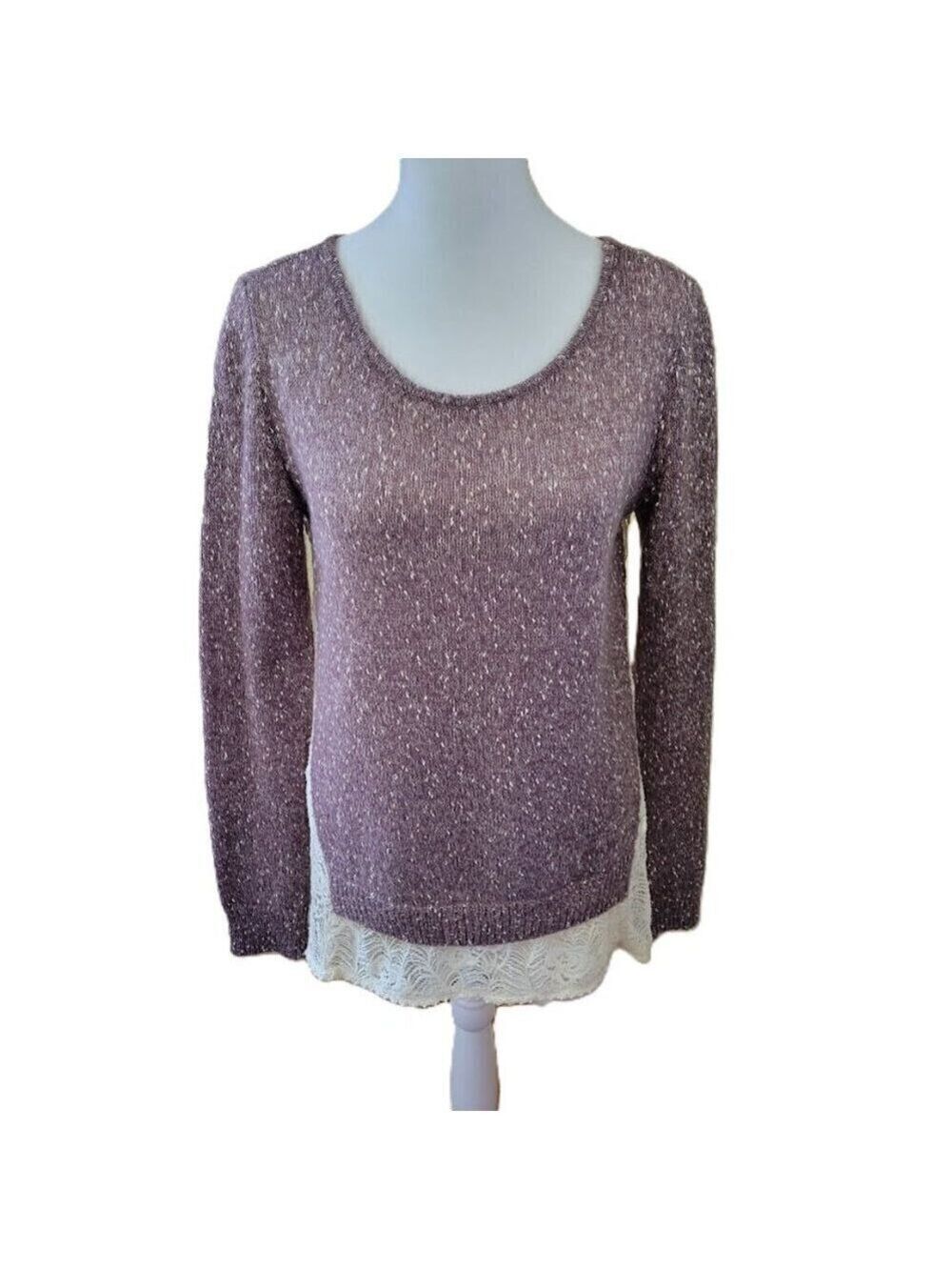 Hinge Lightweight Sweater Mauve Ivory Lace Back Long Sleeve Knit Women's Size XS